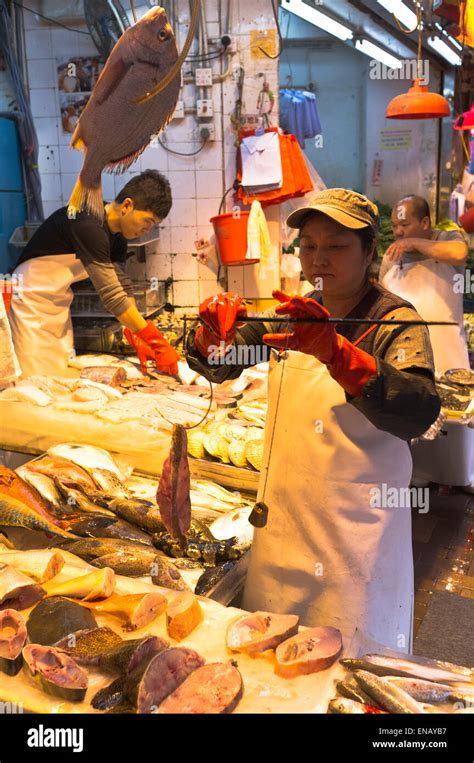 Dh Fish Wet Market Causeway Bay Hong Kong Chinese Food Vendor Stand