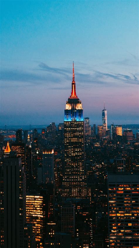 Nueva York Rascacielos Noche De La Ciudad Luces Estados Unidos
