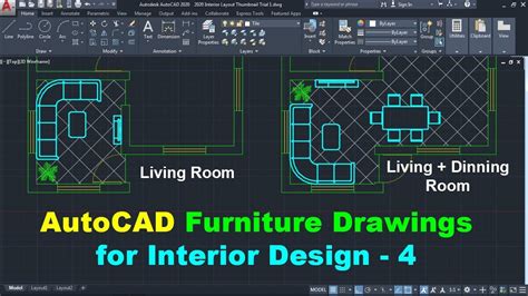 Autocad 2d Furniture Drawings For Interior Design 4 Youtube