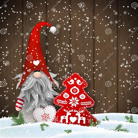 Scandinavian Christmas Traditional Gnome Tomte With Other Seasonal Decorations Illustration