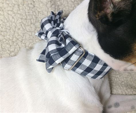 Blue Gingham Dog Collar Navy Gingham Dog Collar Pet Collar Etsy