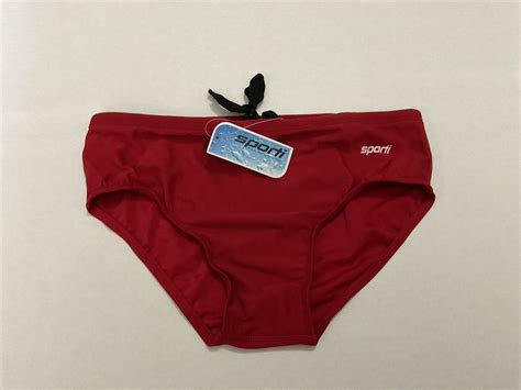 Sporti Mens Swimwear Poly Pro Solid Red Swim Brief Swimsuit Size 36