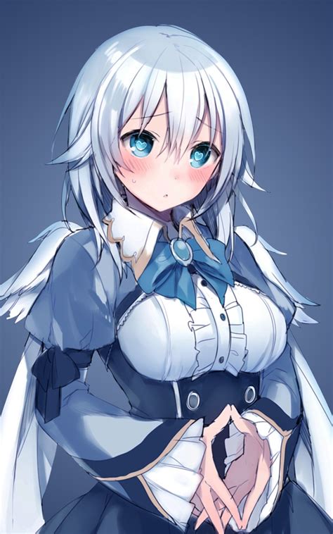 Image Anime Girl White Hair Dress Worried Expression