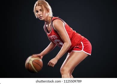 Portrait Beautiful Sexy Girl Basketball Studio Stock Photo