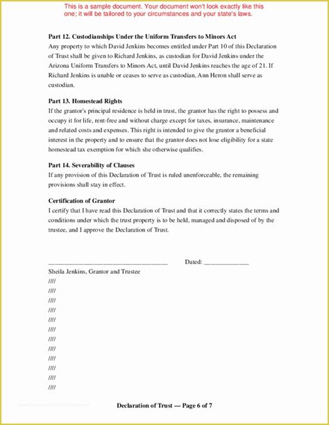 Free Declaration Of Trust Template Of Deed Trust Template Zimbabwe