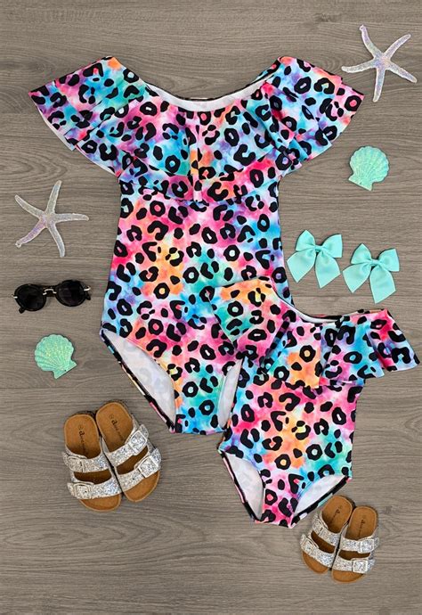 Mommy And Me Matching Tie Dye Leopard One Piece Swimsuit Girls Etsy