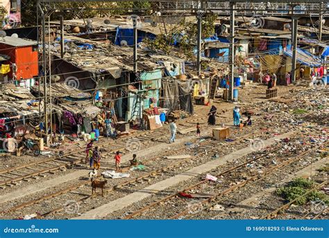 View Of Garbage Slums Poor Area Near Suburban Railway Dharavi Slum At
