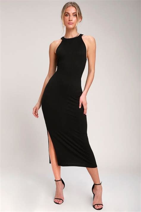 Lulus Exclusive The Lulus Want It All Black Ribbed Bodycon Midi Dress