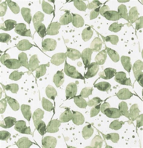 Leaf Print In Shades Of Green On White Slub Cotton Fabric By Etsy