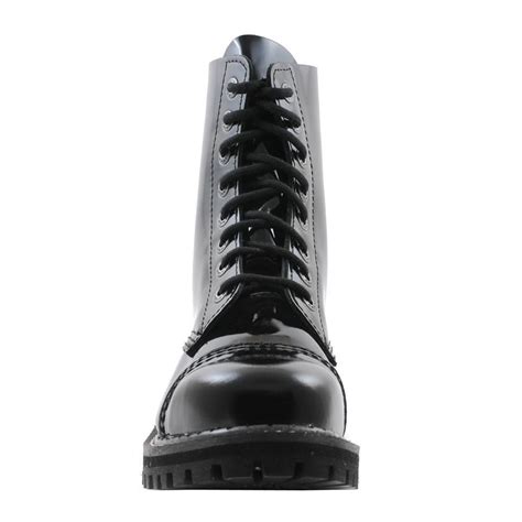 angry itch 8 hole combat boots black patent leather ranger steel toe punk bootsandleather