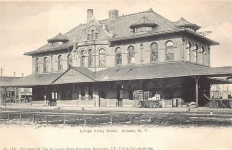 Lehigh Valley Train Depot Railroad Station Auburn New York Postcard C