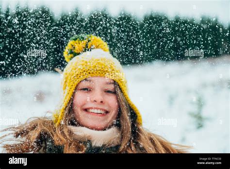 Beautiful Girl In Snow Stock Photo Alamy