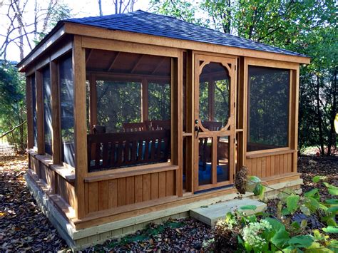 This Gazebo Features A Low Knee Wall And Large Screened Walls Providing