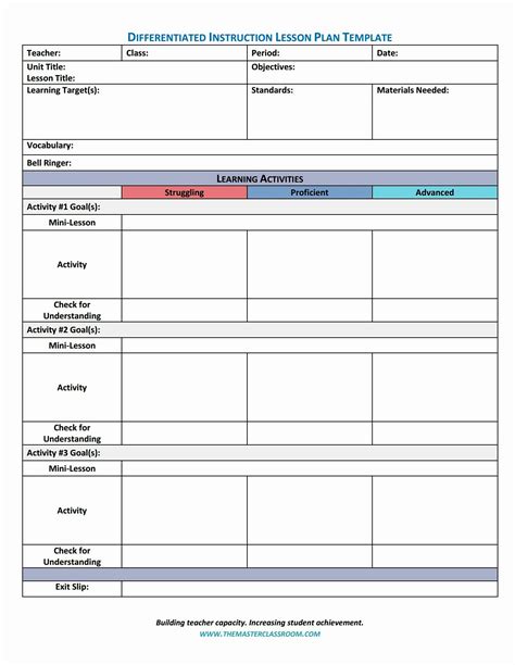 Freebie Differentiated Instruction Lesson Plan Template