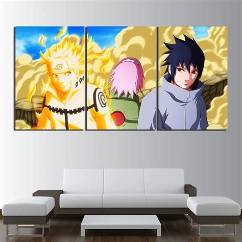 Art Modular Canvas Wall Modern Print 3 Pieces Naruto Sasuke Animation