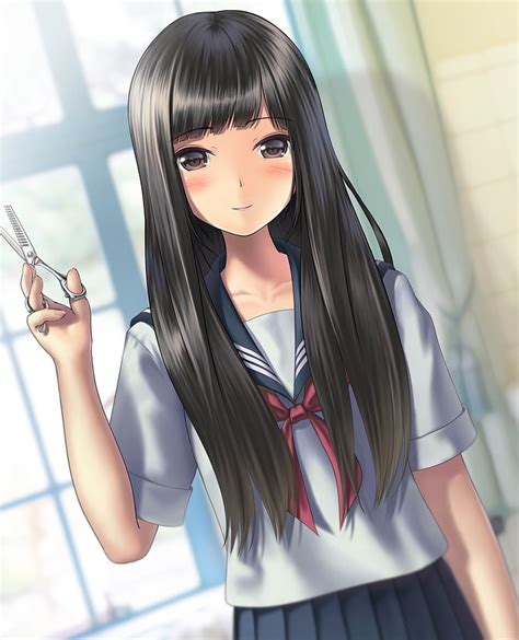 Anime Girl With Curly Black Hair And Brown Eyes
