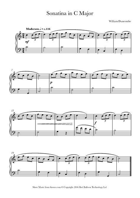 Duncombe Sonatina In C Major Sheet Music For Piano Piano