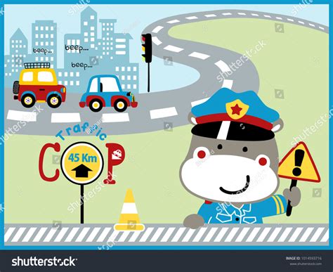 Funny Traffic Cop Cartoon Vector City Stock Vector Royalty Free