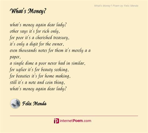 Whats Money Poem By Felix Menda