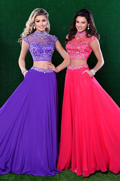 karishma creations two piece prom dress with beaded bodice and chiffon skirt that features