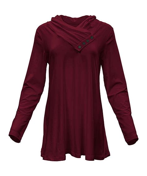 Burgundy Button Accent Shawl Collar Tunic Women And Plus Zulily