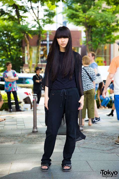 japanese fashion model s all black minimalist fashion and long hair in