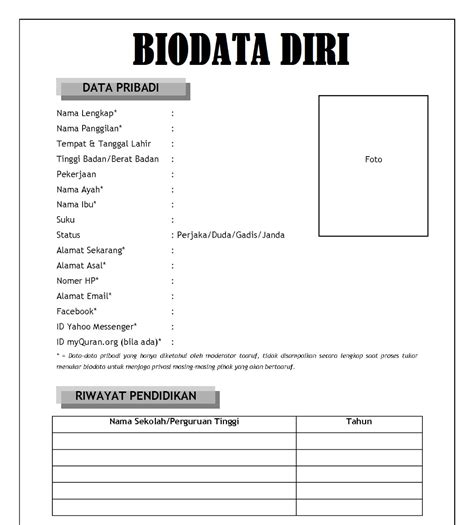 Contoh Formulir Biodata Diri Lengkap Doc Doc Format Data Pribadi