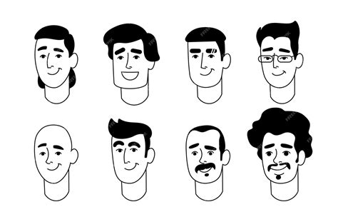 Premium Vector Set Of Black And White Male Avatars In Cartoon Style