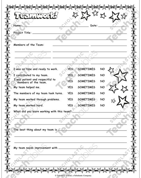 Teamwork Evaluation Sheet Printable Classroom Management And Teacher