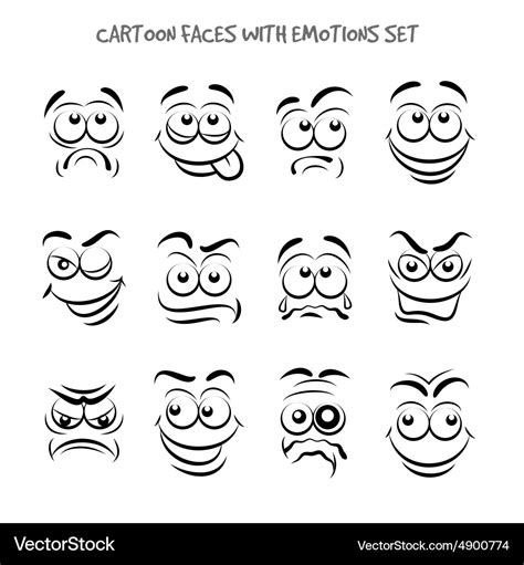 Cartoon Faces With Emotions Set Royalty Free Vector Image