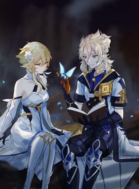 lumine and albedo albedo anime friendship impact
