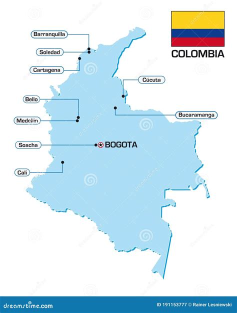 Vector Map Of Colombia With Flag And Main Cities Stock Vector