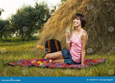 Lovely Girl On Picnic Stock Photo Image Of Alone Checkered 15539510