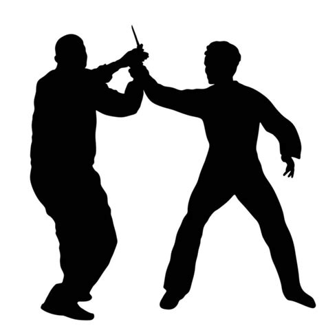 Self Defense Battle Vector Silhouette Man Fighting Aggressor Knife Krav