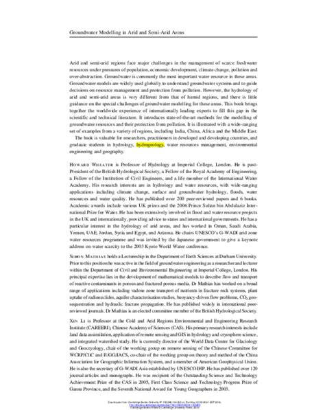 Groundwater Modelling In Arid And Semi Arid Areas Jose Antonio