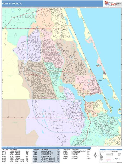 Port St Lucie Florida Wall Map Color Cast Style By Marketmaps