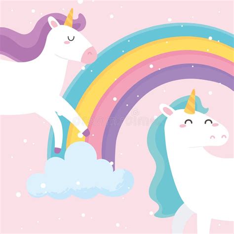 Cute Magical Unicorn Eating Sweet Cupcake In The Sky With Rainbow