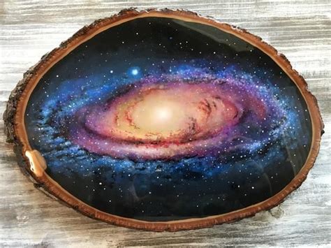Hand Painted Andromeda Galaxy Painting On Wood Wood Slice Etsy