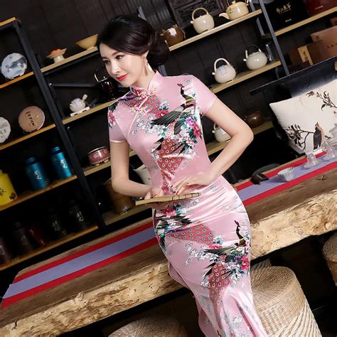 buy elegant pink summer new women dress chinese traditional qipao sexy long