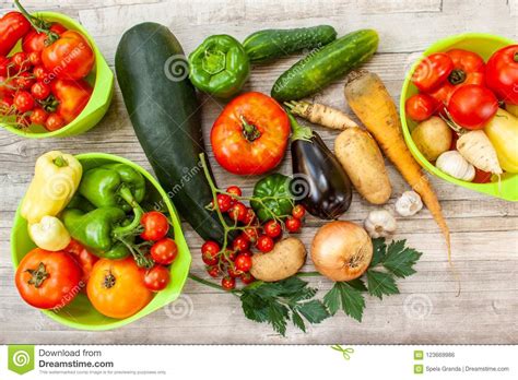 Colourful Variety Of Fresh Home Grown Vegetables Stock Photo Image Of