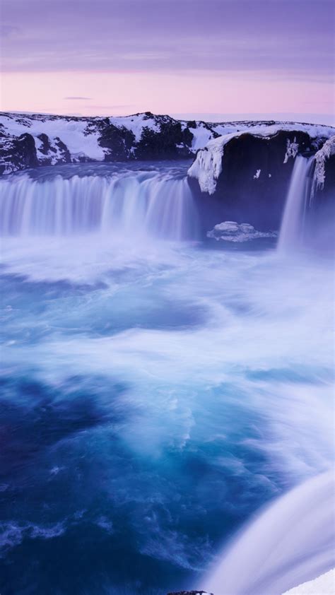 Download 720x1280 Wallpaper Godafoss Waterfall Blue Water Stream