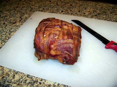 The tenderloin is flavored with garlic and lots of fresh jalapenos, after that it is wrapped in bacon and smothered in honey. First attempt at using barding technique, in this case, for pork loin. Bacon is weaved into a ...