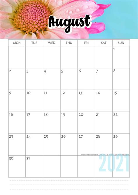 Free Printable August 2021 Calendar Pdf Cute Freebies For You 2021