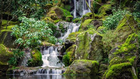 Portland Japanese Gardens Wallpaper 4k Waterfalls Green Moss Rocks
