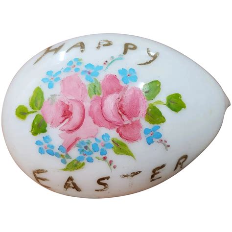 Victorian Blown Milk Glass Hand Painted Easter Egg Hand Painted