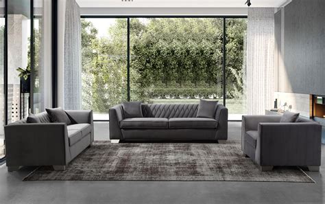 Cambridge Dark Grey Velvet Living Room Set From Armen Living Coleman