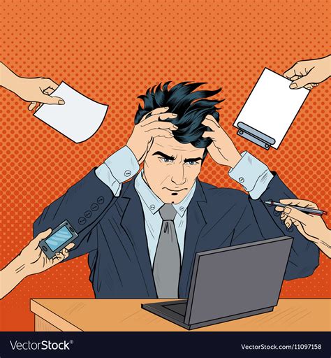 Pop Art Stressed Businessman With Laptop Vector Image