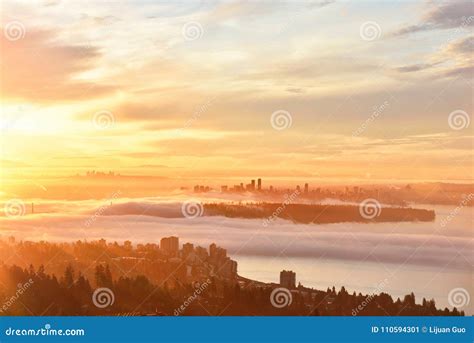 Vancouver Foggy Sunrise Stock Image Image Of Cypress 110594301