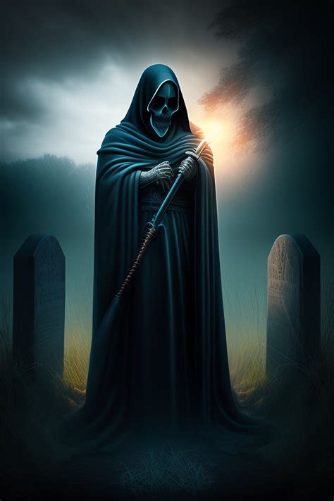 Lexica - Portrait of the grim reaper in a graveyard, dark and scary
