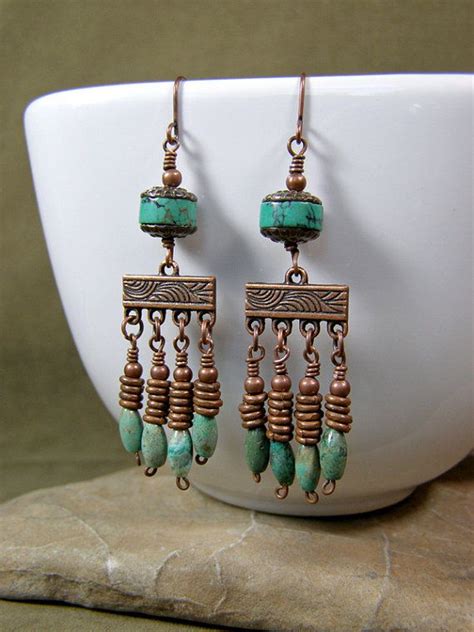 Turquoise Earrings Chandelier Earrings Copper Earrings Southwest